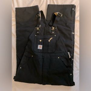 Carhartt Bib Overalls, Quilt Lined Zip to Thigh, Black, Size 34x30